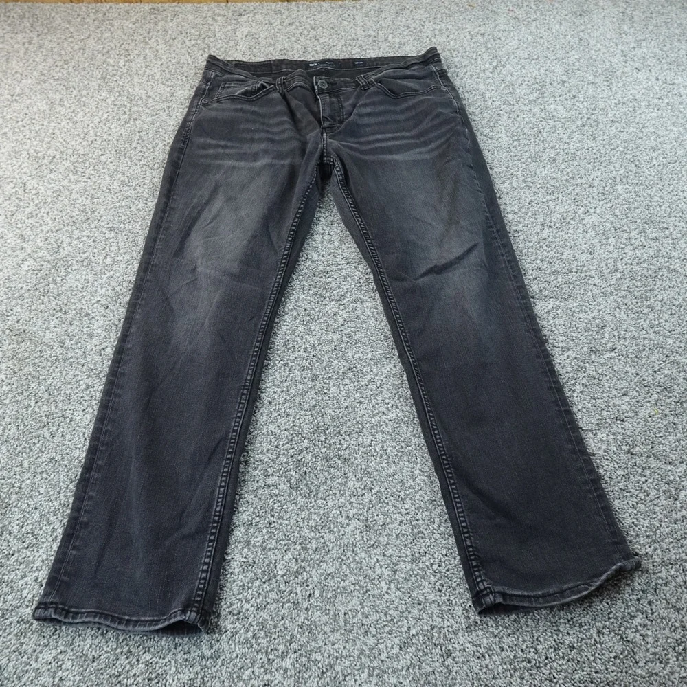 Buckle BKE‎ Jeans Mens 36X30 Dark Black Denim Nolan Straight Stretch Whiskered